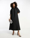 エイソス　ドレス エイソス ASOS DESIGN textured midi smock dress with gathered neck in black レディース