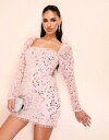 GC\X ASOS LUXE puff sleeve embellished mini dress in pink fB[X