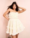 エイソス　ドレス エイソス ASOS LUXE textured organza bandeau ruffle mini dress with bow back in cream レディース