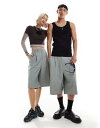 Collusion R[W COLLUSION Unisex relaxed wide leg tailored shorts in grey jZbNX