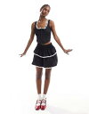 fCW[Xg[g Daisy Street shirred waist frill mini skirt with lace trim in black co-ord fB[X