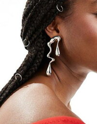 デザインビー DesignB London statement molten shape stud earrings in silver レディース