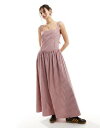 O}X Glamorous drop waist square neck full skirt maxi dress in pink brown stripe fB[X