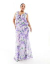 z[vAhACB[ Hope & Ivy Plus ruffle front maxi dress in lilac floral fB[X