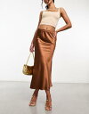 CUX^C In The Style satin midi slip skirt in chocolate fB[X