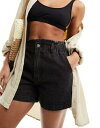 CUX^C In The Style exclusive elasticated waist denim paperbag short in black fB[X