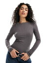 WFCfB[C JDY scoop back rib long sleeve top in dark grey fB[X