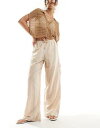 JJXX linen blend wide fit trouser in beige レディース