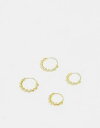 Kingsley Ryan Gold Plated twisted hoop earrings 2 pack in gold レディース
