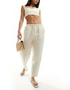 }S Mango linen tie waist trousers in white fB[X