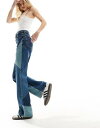 }S Mango patchwork straight leg jeans in blue fB[X
