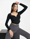 ~XZtbW Miss Selfridge long sleeve crop top with sweetheart neckline in black fB[X