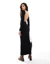 ~XZtbW Miss Selfridge long sleeve bodycon maxi dress with open back in black fB[X
