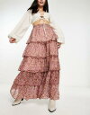 ~XZtbW Miss Selfridge festival chiffon tiered maxi skirt in micro animal print - MULTI fB[X