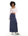 Monki super soft maxi skirt in navy fB[X