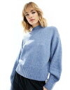 Monki knitted turtleneck sweater in blue melange fB[X