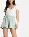 Monki super soft pull-on shorts in sage green fB[X