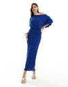 ネバーフリードレス Never Fully Dressed off shoulder plisse in cobalt metallic レディース