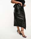 lo[t[hX Never Fully Dressed Plus PU wrap midi skirt in black fB[X