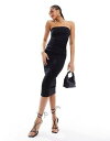 bN New Look ribbed bandeau midi dress in black fB[X