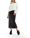 Object coated midi skirt with split front in black fB[X