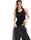 I[ ONLY ribbed lace trim vest top in black fB[X
