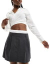 Pimkie boxer waistband pleated mini skirt in grey fB[X