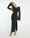 Pretty Lavish cut-out long sleeve midaxi dress in black fB[X