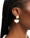 Reclaimed Vintage heart drop earrings in white and gold fB[X