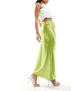 o[ACh River Island tie waist bias cut midi skirt in green fB[X