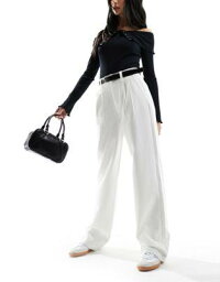 Stradivarius tailored trouser with belt in white レディース