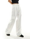 Stradivarius tailored pull on trouser with pocket detail in ecru fB[X