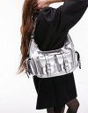 トップショップ Topshop Serena multi pocket shoulder bag in silver レディース
