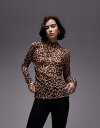 トップショップ Topshop leopard crinkle long sleeve top in brown レディース