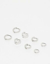 トップショップ Topshop Peyton waterproof stainless steel pack of 4 hoop earrings in silver tone レディース