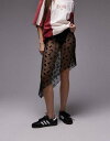 gbvVbv Topshop asymmetric 90s length flocked floral sheer skirt in black fB[X