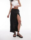 gbvVbv Topshop satin wrap midi skirt in black fB[X