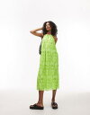 トップショップ Topshop embroidered tie halter neck midi dress in lime レディース