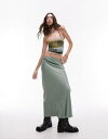 トップショップ Topshop satin bias maxi skirt with elastic waist band in sea green レディース