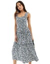 F[_ Vero Moda shirred cami midi dress in navy blue floral fB[X