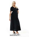 F[_ Vero Moda Maternity buttondown midi dress in black fB[X