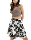 Wednesday's Girl floral print flippy mini skirt in black and cream fB[X