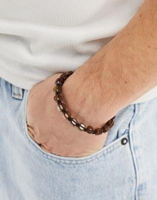 エイソス エイソス ASOS DESIGN semi precious square beaded bracelet in brown tones メンズ