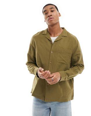 エイソス エイソス ASOS DESIGN relaxed revere shirt in linen mixed with patched pocket in khaki メンズ