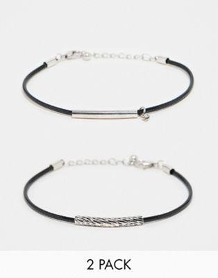 エイソス エイソス ASOS DESIGN 2 pack PU cord bracelet with silver embellishments メンズ