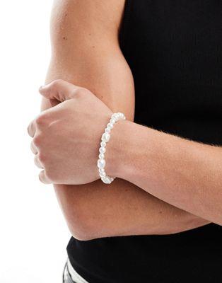 エイソス エイソス ASOS DESIGN irregular faux pearl bracelet with t-bar in white メンズ