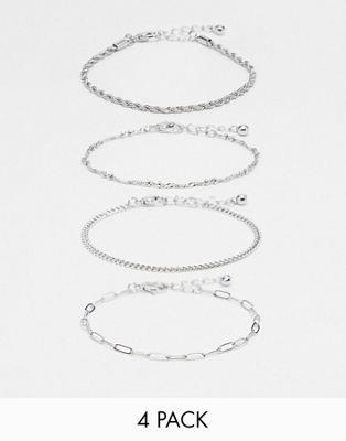 エイソス エイソス ASOS DESIGN pack of 4 fine chain bracelets in silver tone レディース