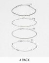 エイソス エイソス ASOS DESIGN pack of 4 fine chain bracelets in silver tone レディース
