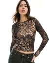 エイソス ASOS DESIGN long sleeve mesh baby tee with leopard face graphic レディース