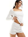 エイソス パジャマ レディース エイソス ASOS DESIGN pointelle long sleeve top & short pyjama set with scrunchie in white レディース